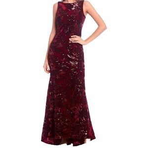 Wine Red Velvet and Sequin Gown - Eliza J
